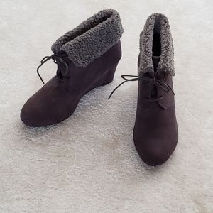 Brown Suede wedge bootie
